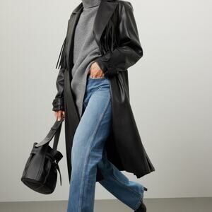 Jason Wu Vegan Leather Tie Waist Trench Trench Coat Black